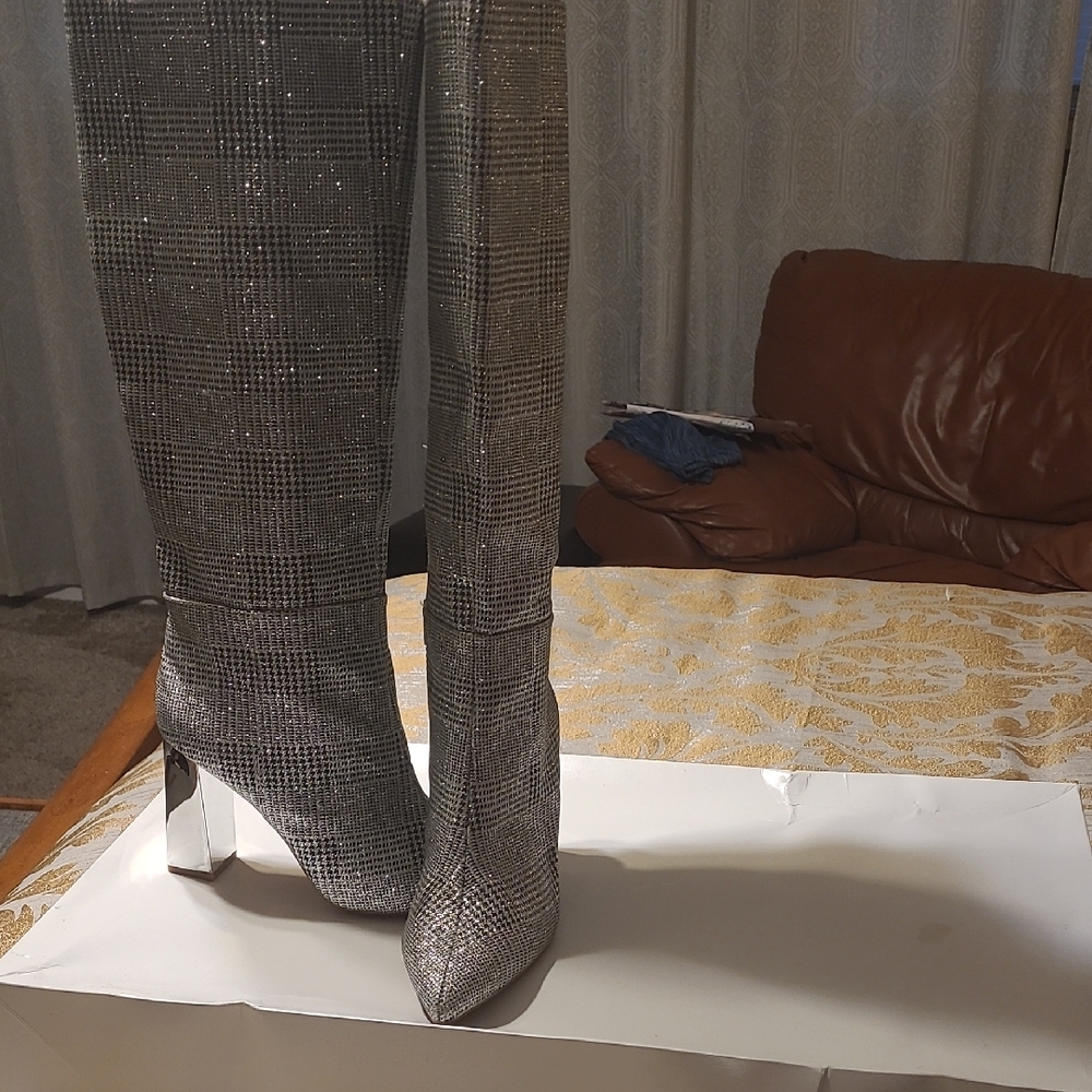 Gianni Bini Silver Plaid Heeled Boots